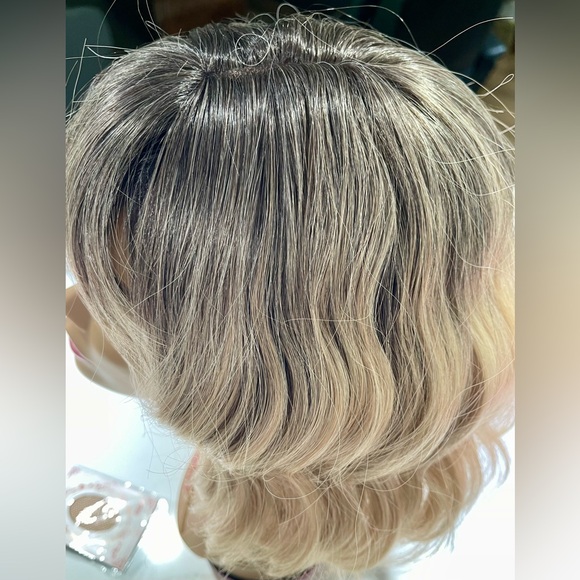 HAIR, 12” long, with bangs, crimped/wavy, dark gray to blonde ends - Picture 8 of 9